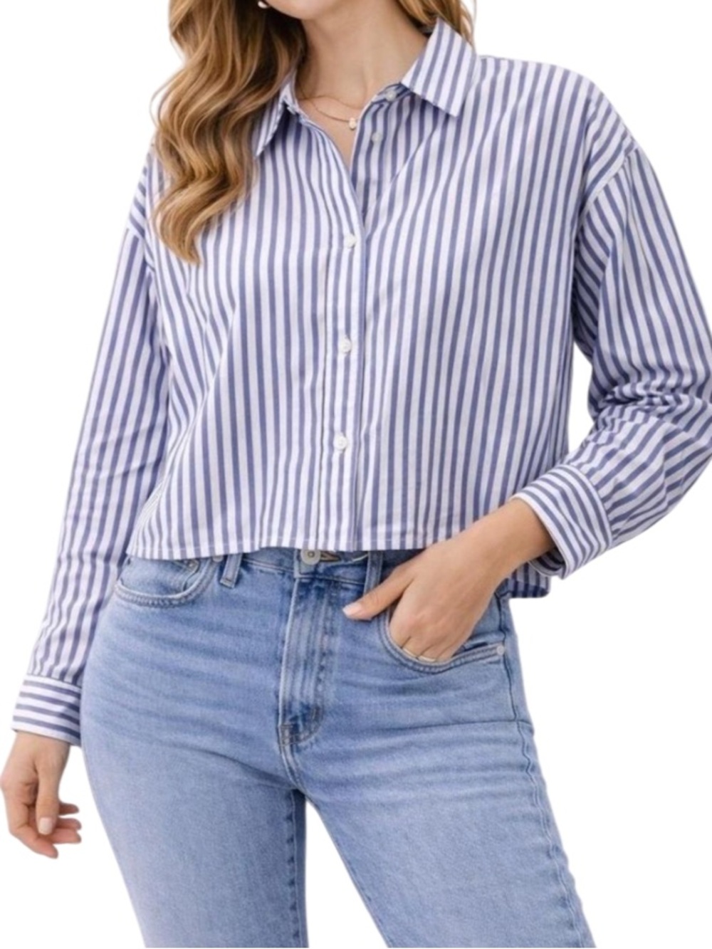Everlane The Woven P.J. Cropped Top Vertical-Stripe Button-Down Shirt NWT